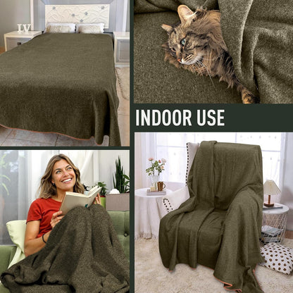 Knit Outdoor Large Military Wool Blanket - Warm & Thick Emergency Survival Blanket Great for Camping, Outdoors, Sports Events, Picnics, 4.5 lbs, 64" x 88" (Olive Green)
