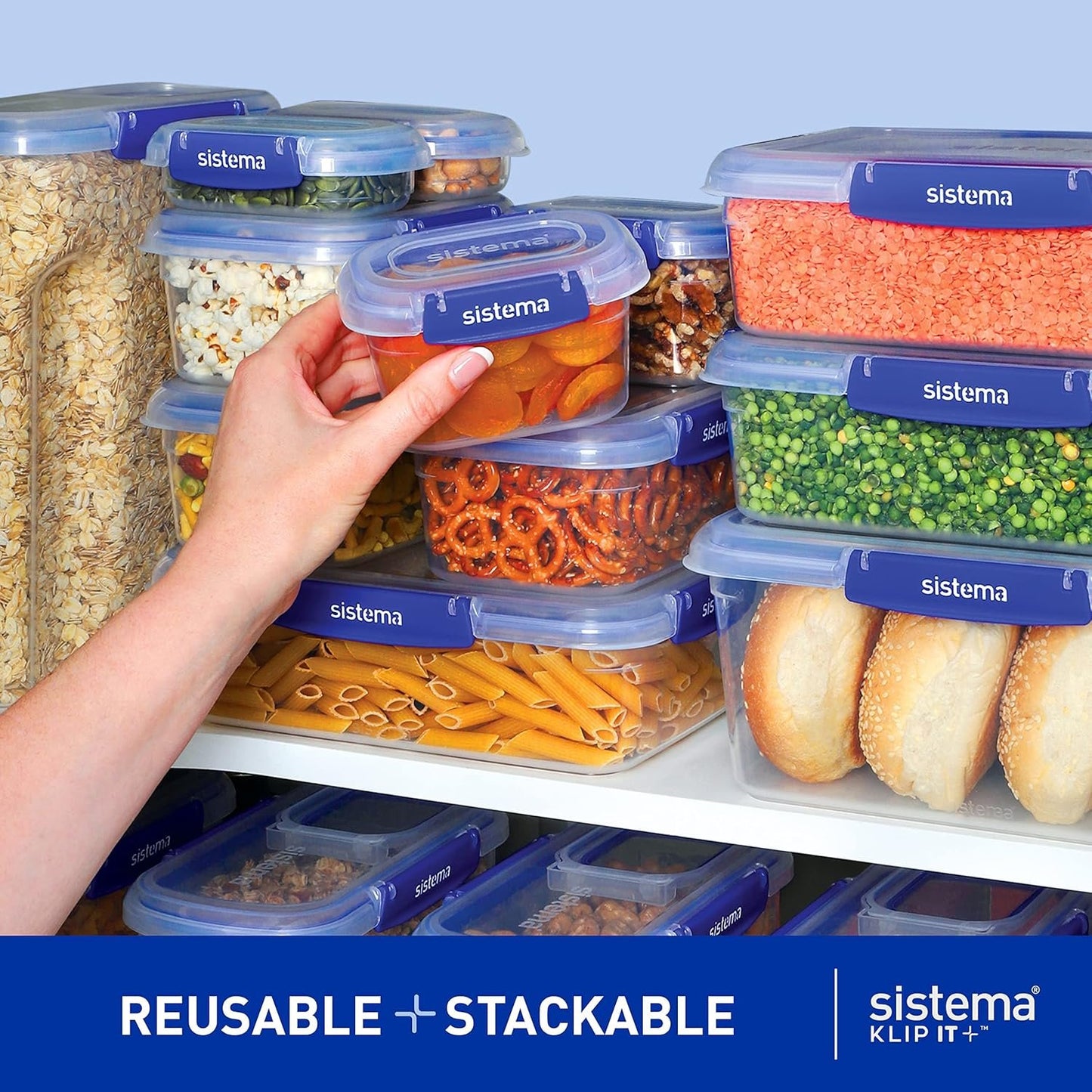 Sistema KLIP IT PLUS Food Storage Containers | 10 Litre Rectangle | Stackable & Airtight Fridge/Freezer Food Box with Lid | BPA-Free Plastic