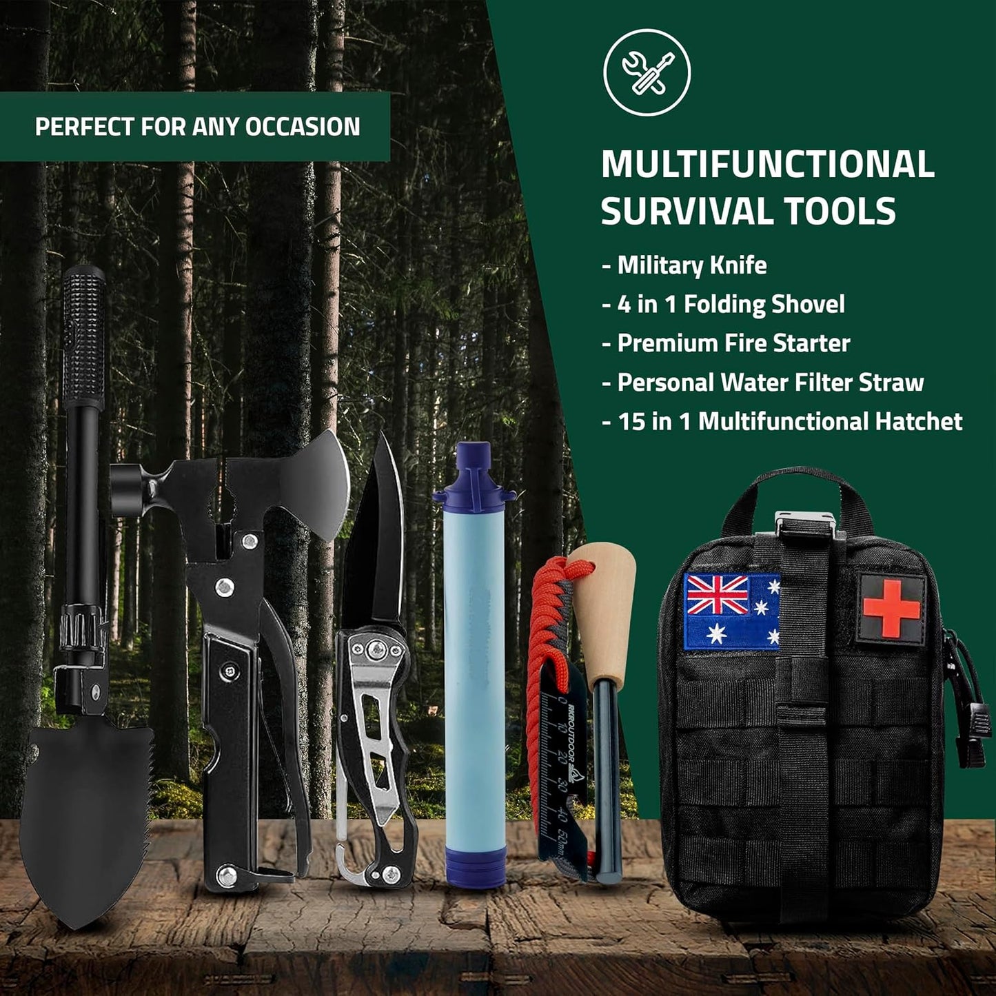 Survival Kit, 249 PCS Emergency kit and First Aid Kit for Outdoor, Survival Gear with Molle System, Professional Outdoor Tool for Camping, Earthquake, Outdoor Adventure, Hiking and Hunting