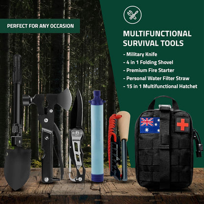 Survival Kit, 249 PCS Emergency kit and First Aid Kit for Outdoor, Survival Gear with Molle System, Professional Outdoor Tool for Camping, Earthquake, Outdoor Adventure, Hiking and Hunting
