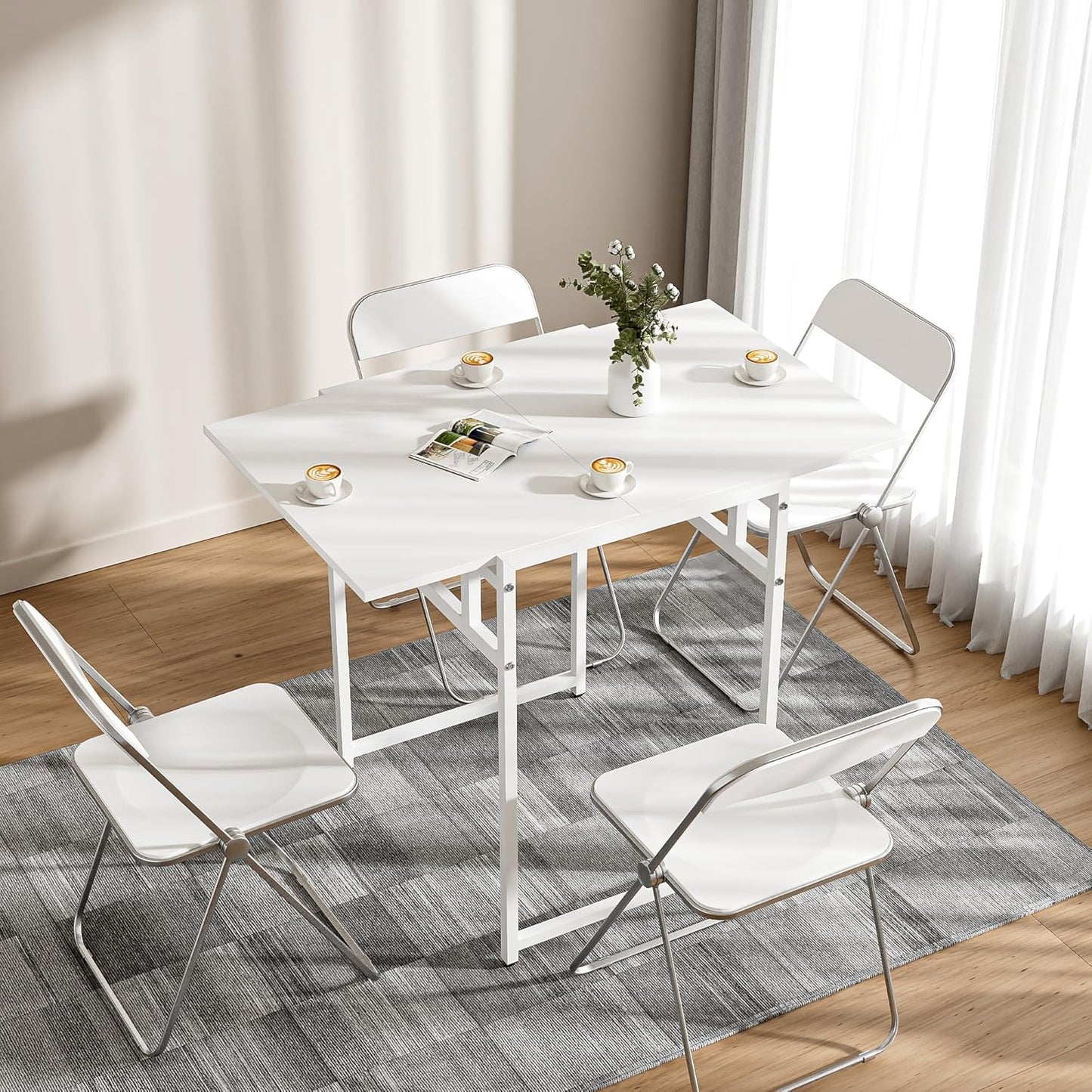 Advwin Drop Leaf Dining Table 91 * 60cm Foldable Table with Metal Frame Compact Desk for Apartment, Kitchen, Home, Office