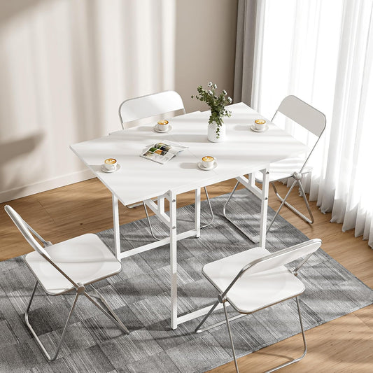 Advwin Drop Leaf Dining Table 91 * 60cm Foldable Table with Metal Frame Compact Desk for Apartment, Kitchen, Home, Office