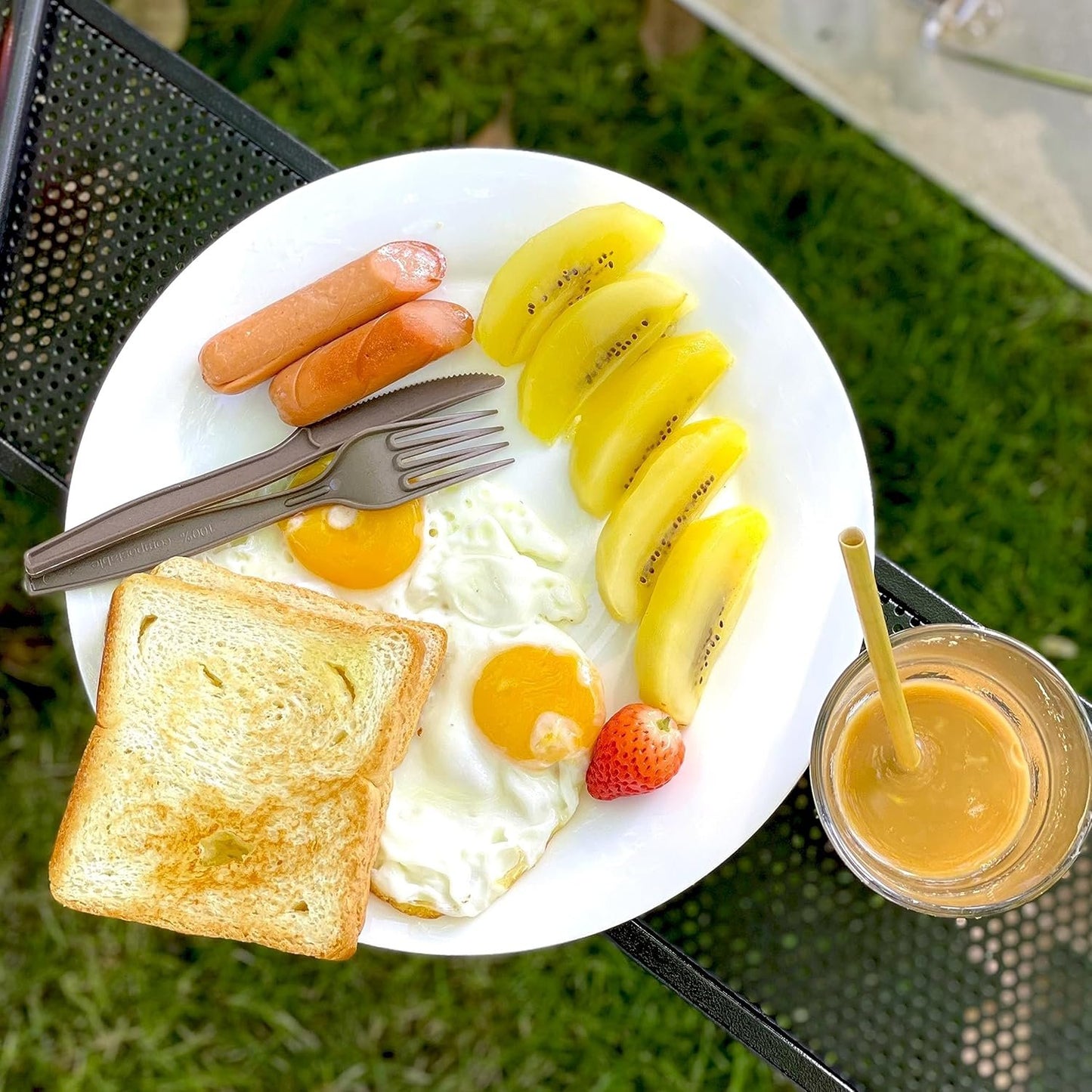 EQUO Coffee Disposable Forks (Pack of 15) - Plastic-Free, Home-compostable, Heat-Safe Utensils for Parties, Events, Camping & More