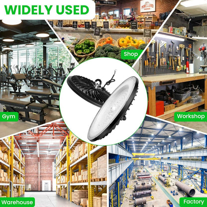 4 Pack 100W LED High Bay Light 15000LM, 6000K Super Bright UFO High Bay LED Shop Lights, IP65 Waterproof Commercial Lighting Fixture, LED Garage Lights Shop Lights for Workshop, Warehouse, Garage