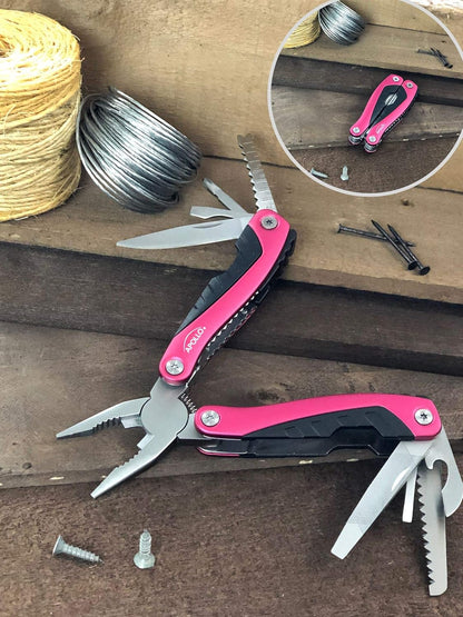 Apollo Tools 14-in-1 Pink Steel Pocket Multitool Pliers