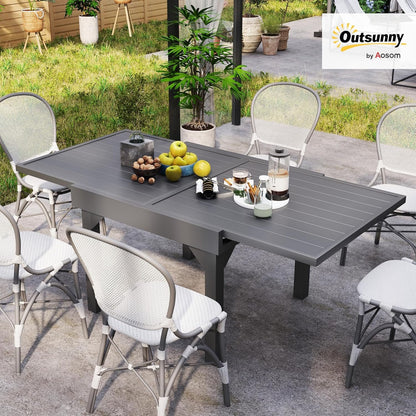 Outsunny Extendable Aluminium Outdoor Dining Table for 4-6 Person, 35"-71" Slatted Metal Patio Table for Garden, Backyard, Deck, Porch, Lawn, Grey