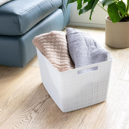 Curver Jute Decorative Plastic Organization and Storage Basket Perfect Bins for Home Office, Closet Shelves, Kitchen Pantry and All Bedroom Essentials