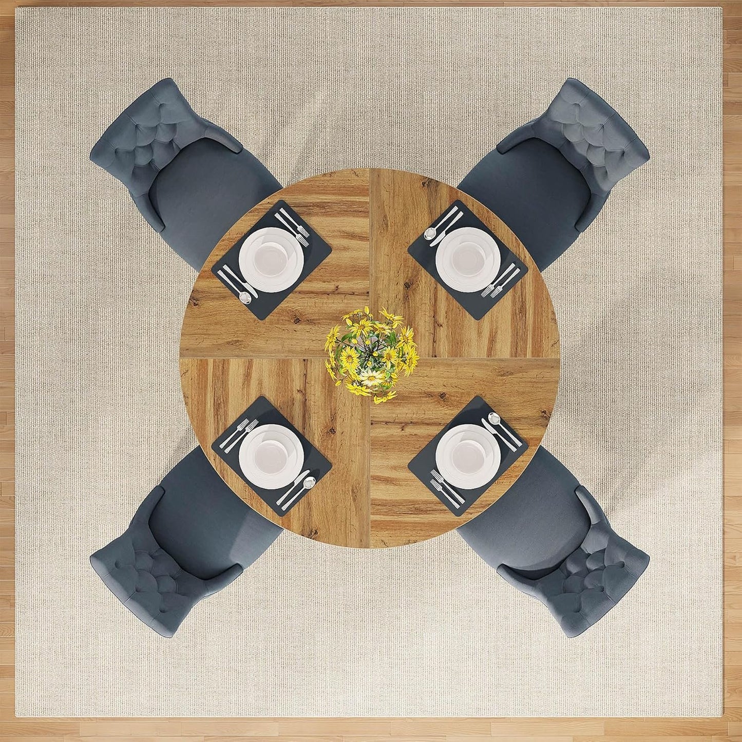 Tribesigns Round Dining Table Wood Kitchen Table for Dining Room, 47" Dinning Room Tables for 4 Adult, Farmhouse Dinner Table with Wooden Tabletop and Cross Base, Burlywood