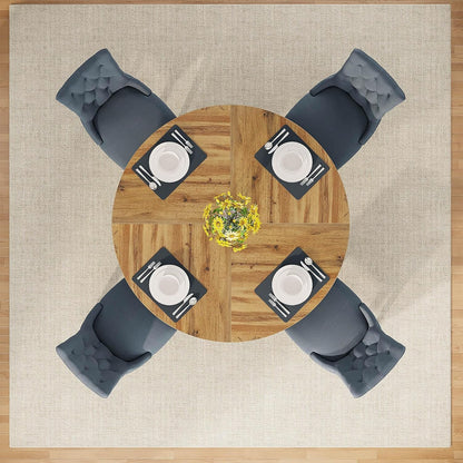 Tribesigns Round Dining Table Wood Kitchen Table for Dining Room, 47" Dinning Room Tables for 4 Adult, Farmhouse Dinner Table with Wooden Tabletop and Cross Base, Burlywood