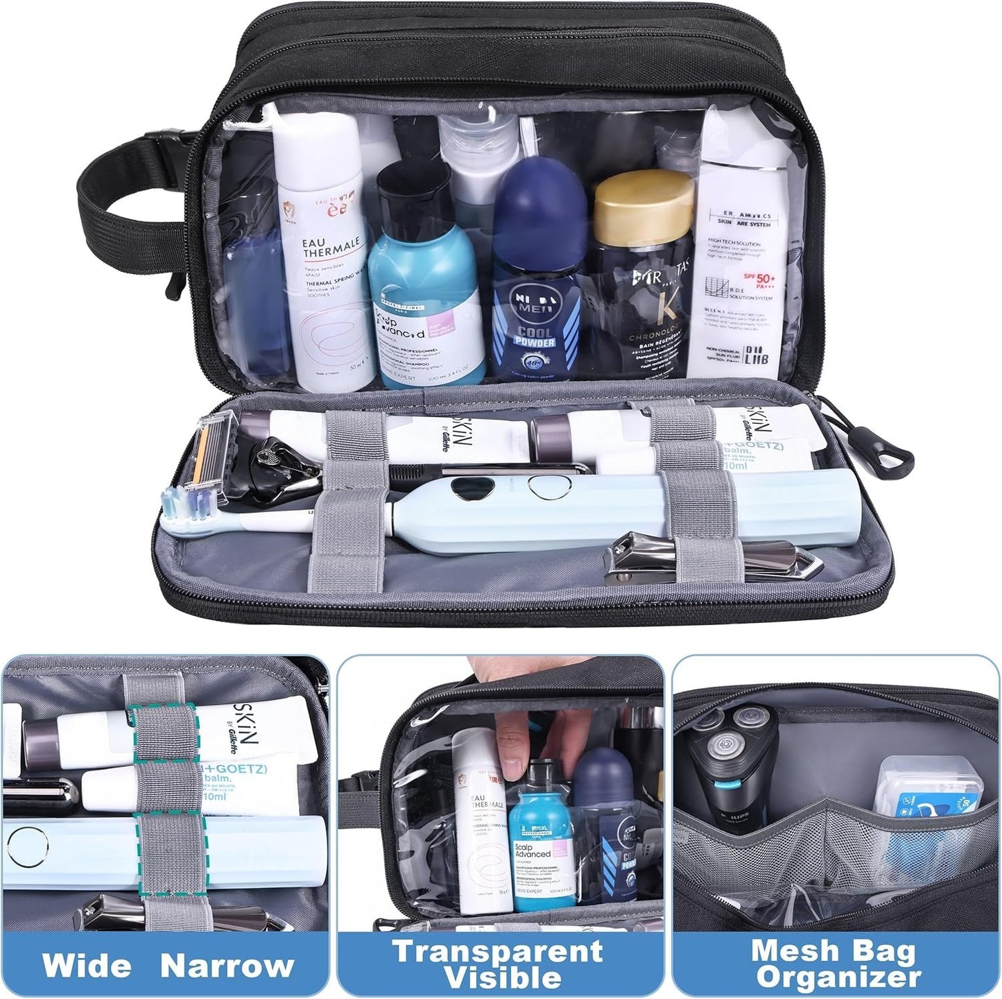HILOMON Mens Toiletry Travel Bag, YKK Zippers Tactical Toiletry Bag with Compartments, Waterproof Bath Hygiene Cosmetic Pouch for Men