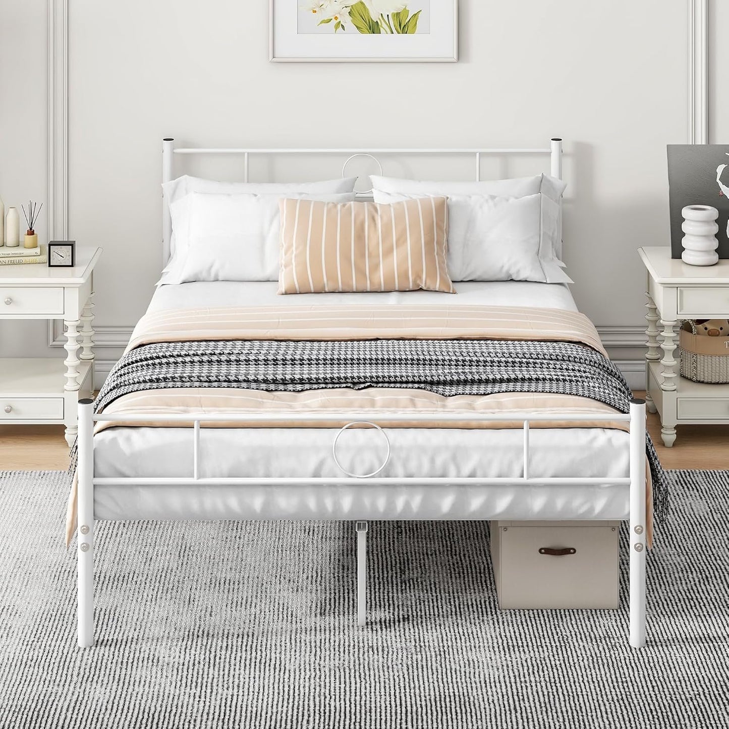VECOCHO Full Size Metal Bed Frame with Headboard/Double Platform Bed Frame No Box Spring,Strong Steel Slat Support/Full Mattress Foundation Bed/Easy Assembly/Noise Free/White