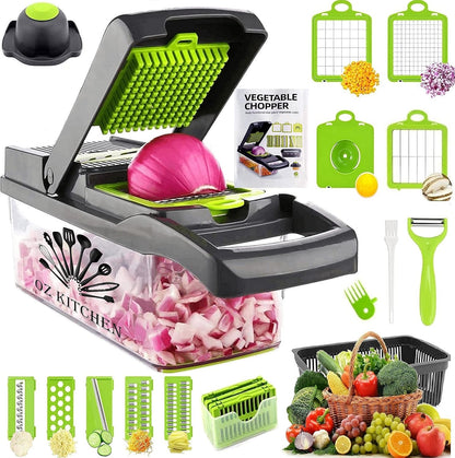 17-in-1 Vegetable Chopper for Effortless Meal Prep, AU Owned, Easy to Clean Safe Mandoline Slicer Food Chopper, Kitchen Tools & Gadgets, Vegetable Slicer Dicer Onion Veggie Chopper, 8 Sharp Blades