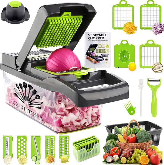 17-in-1 Vegetable Chopper for Effortless Meal Prep, AU Owned, Easy to Clean Safe Mandoline Slicer Food Chopper, Kitchen Tools & Gadgets, Vegetable Slicer Dicer Onion Veggie Chopper, 8 Sharp Blades