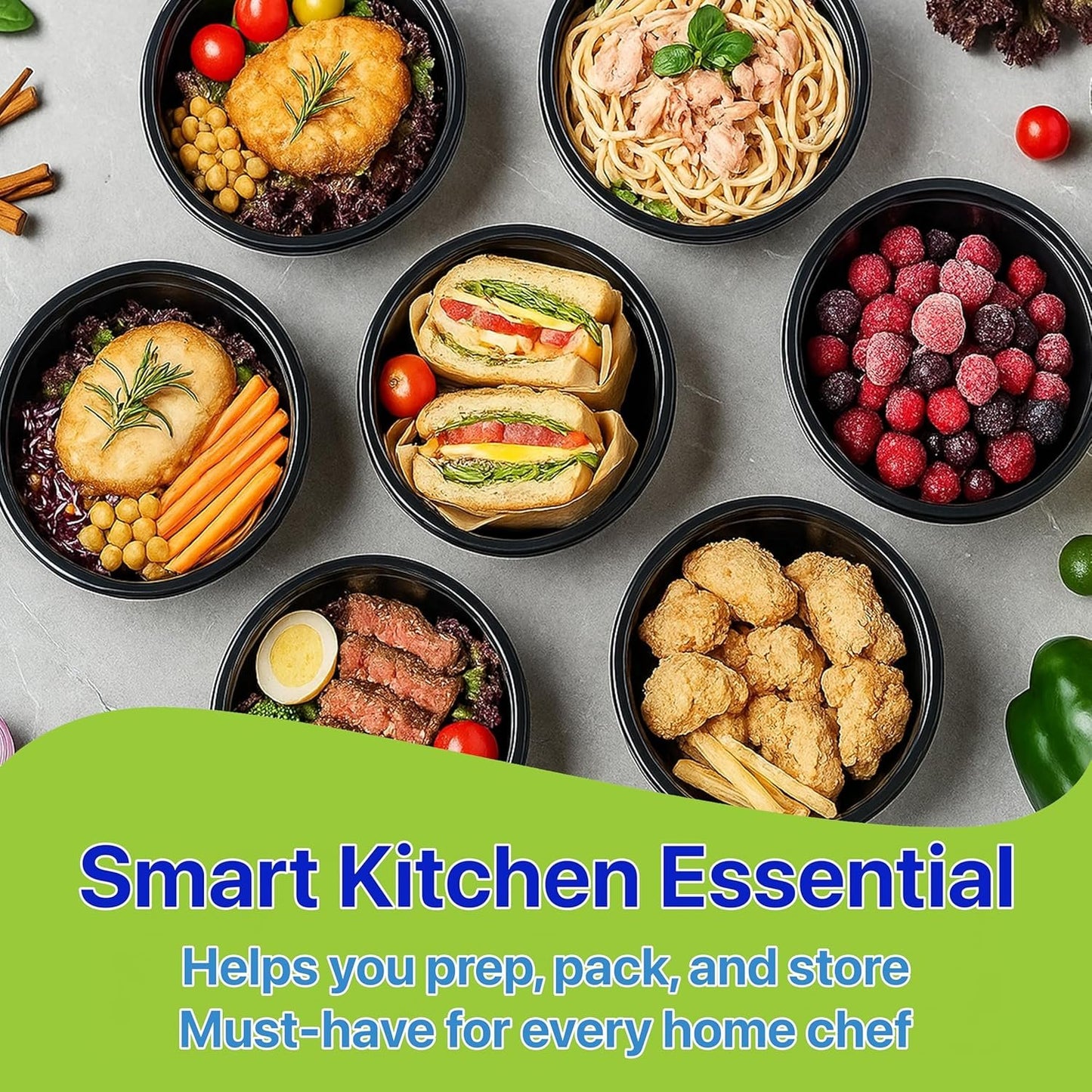 Pokanic Meal Prep Containers Round [10 Set] x [32 oz] with Lids, 1 compartment, Stackable, Reusable, Leakproof, Food Safe, Microwave, Freezer & Dishwasher Safe for Food Prep Storage (10 Set, 32 oz)