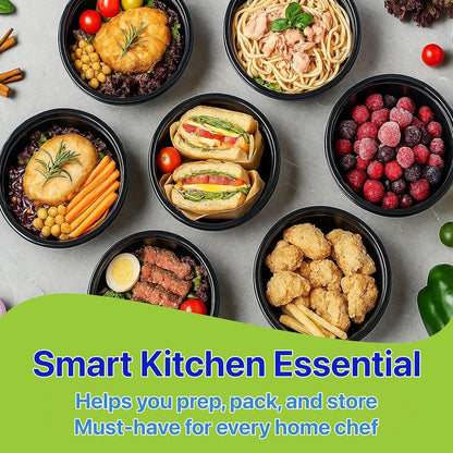 Pokanic Meal Prep Containers Round [10 Set] x [32 oz] with Lids, 1 compartment, Stackable, Reusable, Leakproof, Food Safe, Microwave, Freezer & Dishwasher Safe for Food Prep Storage (10 Set, 32 oz)
