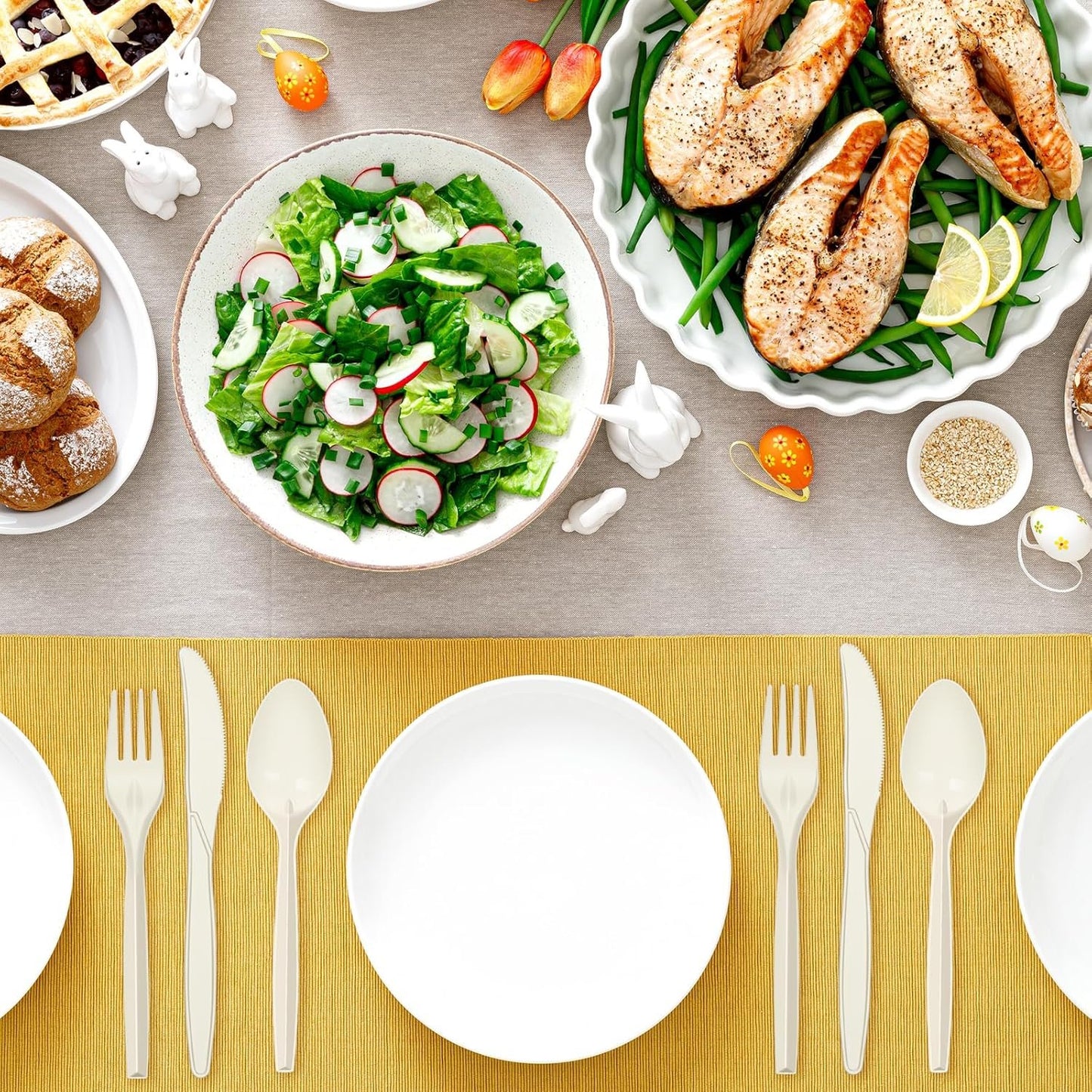 Compostable Cutlery Set 400 Pack Disposable Cutlery- 200 Forks 100 Spoons 100 Knives 7 Inch Biodegradable Utensils Set Heavy Duty Biodegradable Cutlery (Cornstarch, 400pcs Cutlery)