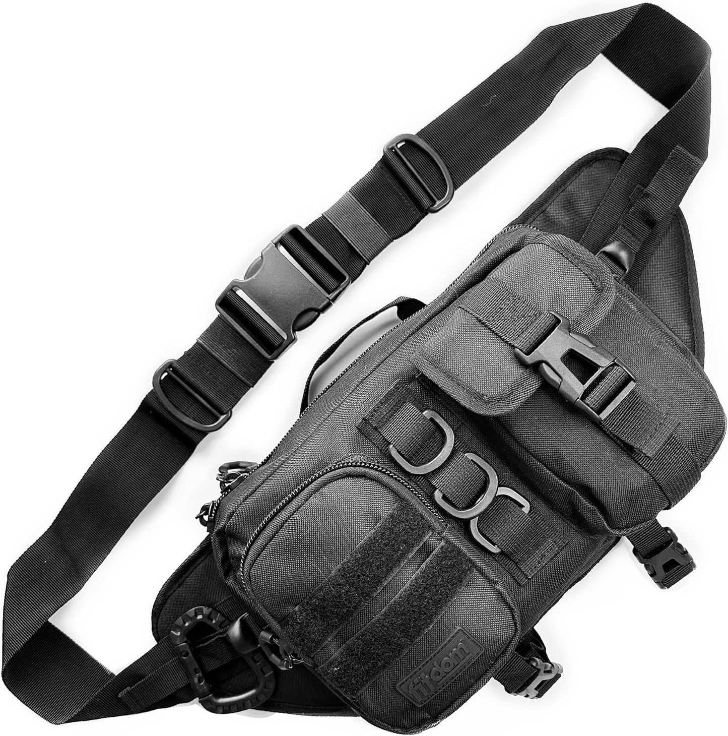 Fitdom Tactical Inspired Large Fanny Pack For Men. Perfect Techwear Accessories EDC Bag For Men. Multi-Functional Waist Pack, Jet Black, Medium, Medium 3 Pockets