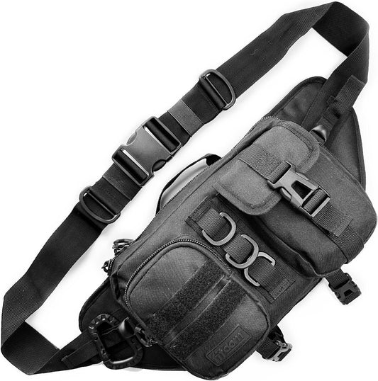 Fitdom Tactical Inspired Large Fanny Pack For Men. Perfect Techwear Accessories EDC Bag For Men. Multi-Functional Waist Pack, Jet Black, Medium, Medium 3 Pockets