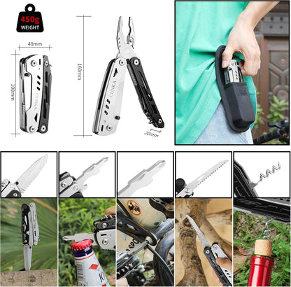 CUNKA Multitool Pliers Pocket Knife, Folding Pliers with Detachable Scissors, Portable Multi-Tool for Survival Camping Hiking Hunting Repairing Emergency, Birthday Gifts for Men