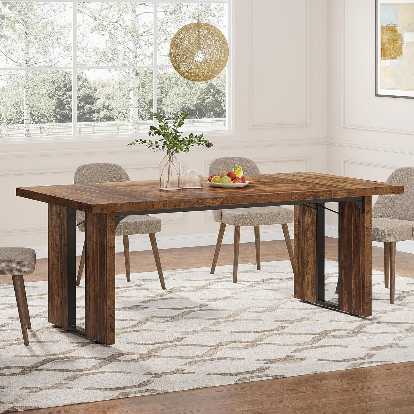 Tribesigns 71" Large Dining Table for 6 to 8 People, Rustic Farmhouse Style Dinner Table, Rectangular Dining Table for Kitchen, Dining Room & Living Room