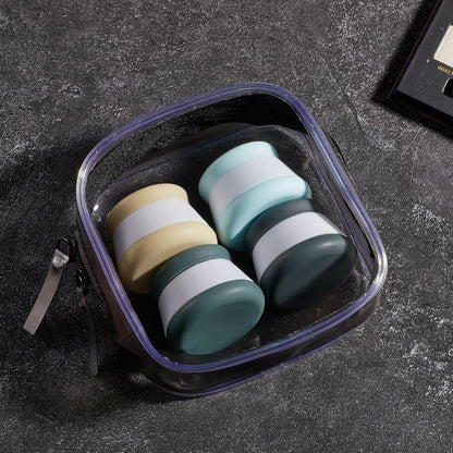 INSFIT Travel Containers for Toiletries, TSA Approved Silicone Cream Jars, Size Containers with Lids, 4PCS BPA Free Leakproof Accessories for Liquid Lotion with Labels & Mini Spatulas