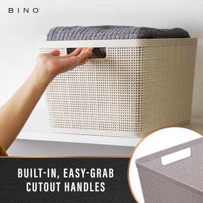 BINO Woven Plastic Basket | Large (Natural), 3-Pack | THE JUTE COLLECTION | Home Organization, Space-Saving Storage, Stylish Design | Plastic Storage Basket