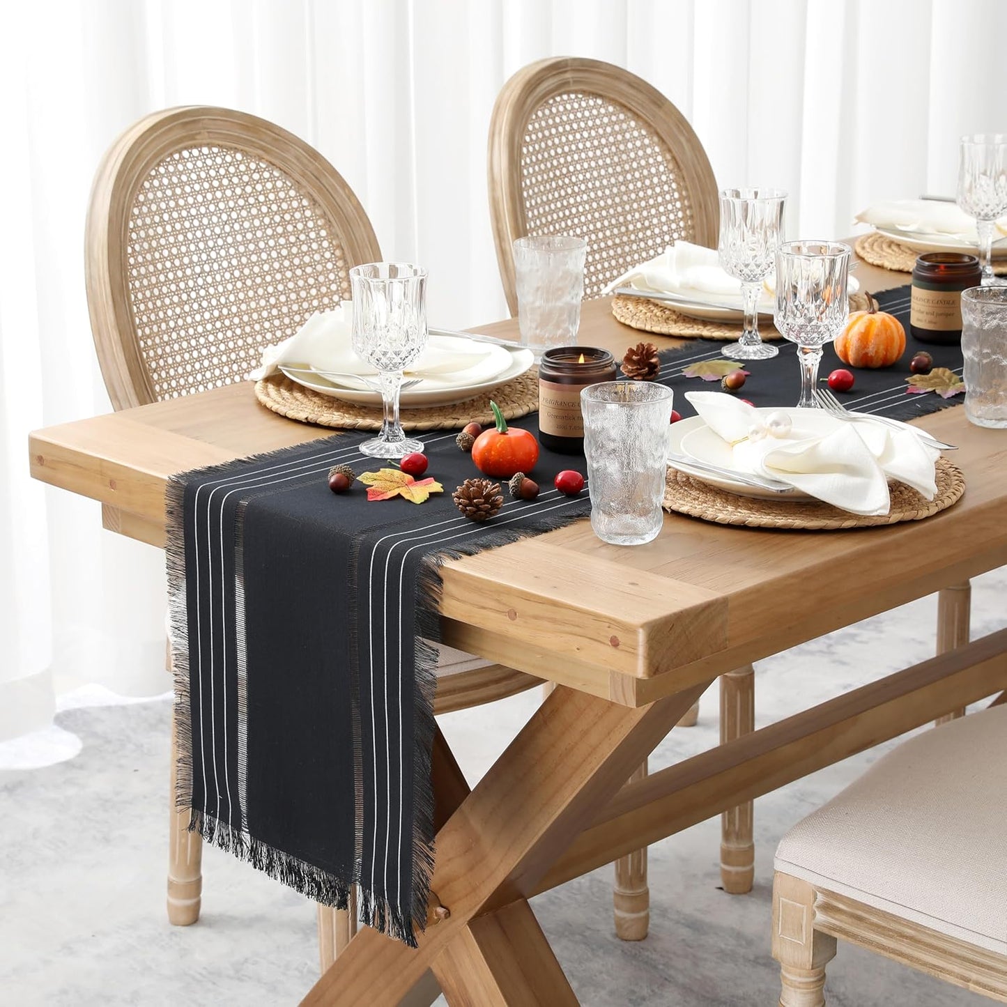 Chassic Farmhouse Style Table Runners, Rustic Boho 90 inches Long Table Runner for Dining Room,Holiday, Party and Wedding Tabletops Decor, 14 x 90 inch - Black
