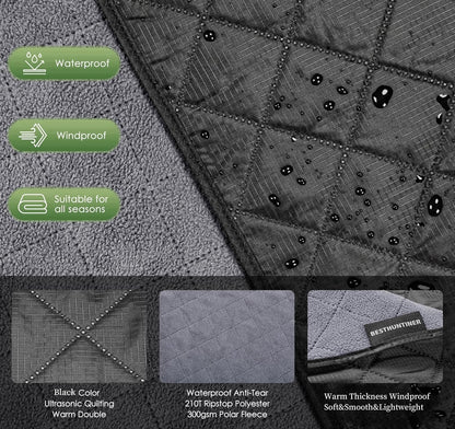 BESTHUNTINER Warm Blanket with Fleece Lining,Large Stadium Blanket,Waterproof,Thermal,Sleeping Gear for Camping,Emergency,Space,Car Blanket,Airplane,Hiking,Picnic.