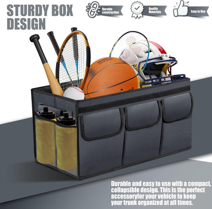 SODCAW Grey Trunk Storage Organizer For Car Trunk Organizer With Lid Collapsible Trunk Organizer For SUV Groceries Accessories (M Grey)