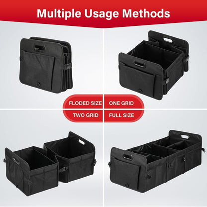 Simple Deluxe Car Trunk Organizer, Multi Compartments Collapsible Trunk Storage, Anti-slip, Waterproof 600D Oxford Polyester, with Adjustable Straps for SUV, Minivan, Truck, Large Size, Black New