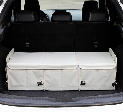 AOKJOY Car Trunk Organizer with Lid Storage Collapsible Multi Compartment Adjustable Straps for SUV, Truck, Sedan(Beige) XL