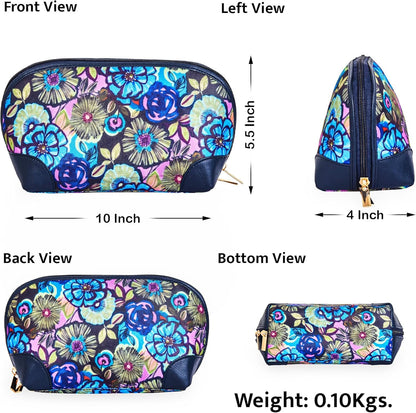 SISHKA Floral Print Cosmetic Bag for Women – Stylish Travel Pouch with Leather Detailing – Great Gift for Valentine’s Day, Mother’s Day, Birthday & Anniversary