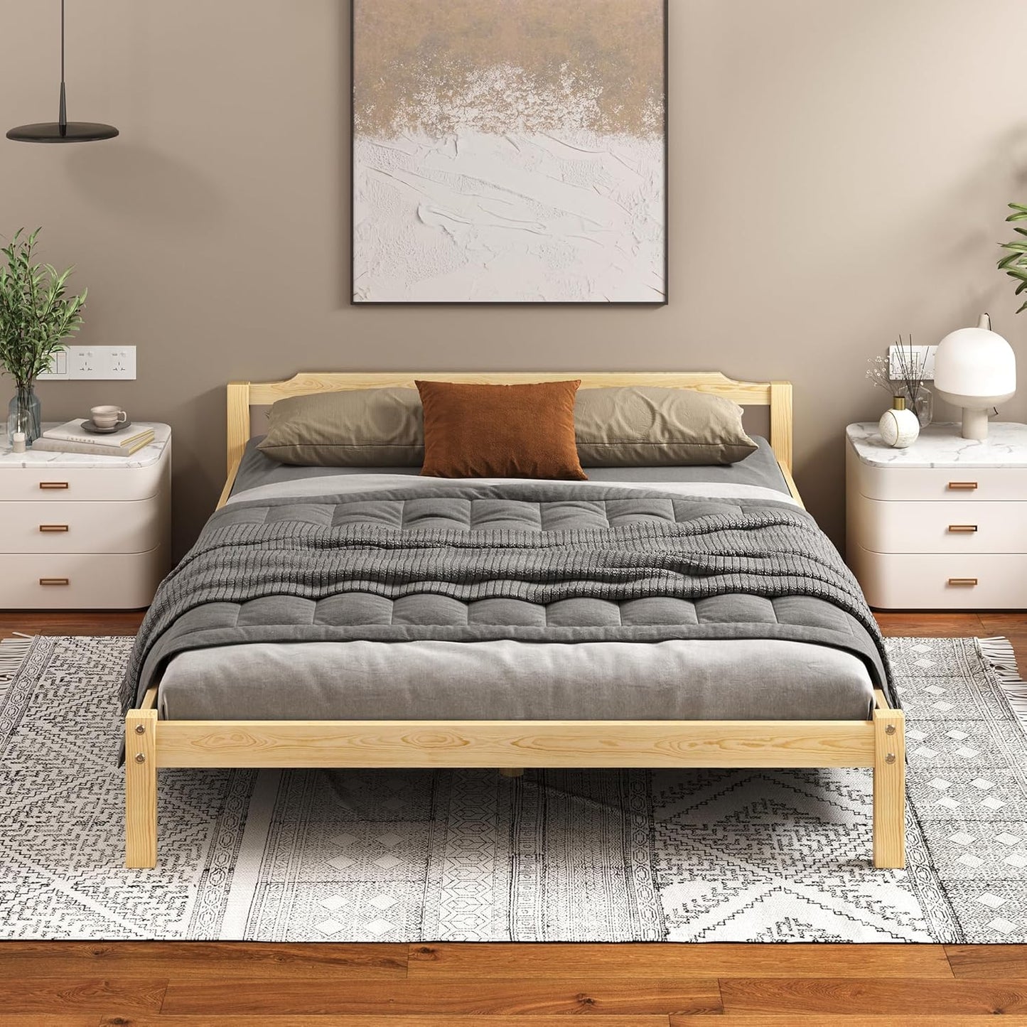 ALFORDSON Bed Frame Double Wooden Bed Base with Solid Wood Pine Timber Slats, Mattress Base Platform Support, Oak Bed Foundation with Storage Space, Beatrix Series Home Bedroom Furniture