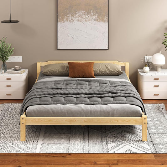 ALFORDSON Bed Frame Double Wooden Bed Base with Solid Wood Pine Timber Slats, Mattress Base Platform Support, Oak Bed Foundation with Storage Space, Beatrix Series Home Bedroom Furniture