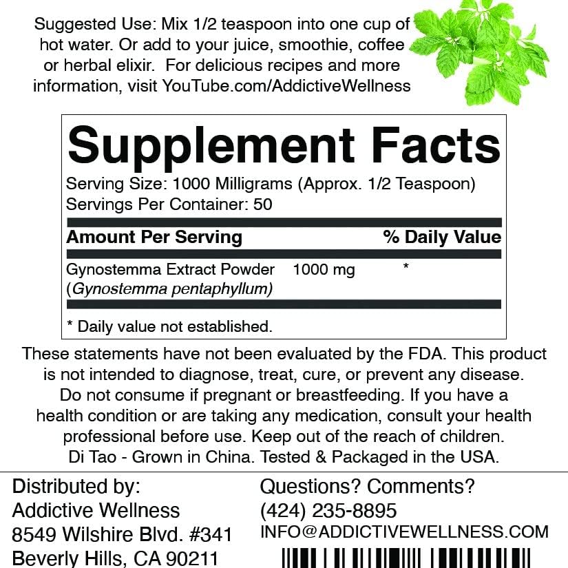 Addictive Wellness Gynostemma Leaf Extract Powder - Pure & Potent Jiaogulan Adaptogen for Energy, 1 Packet