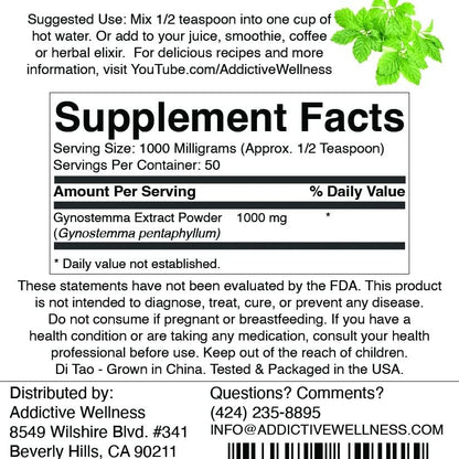 Addictive Wellness Gynostemma Leaf Extract Powder - Pure & Potent Jiaogulan Adaptogen for Energy, 1 Packet