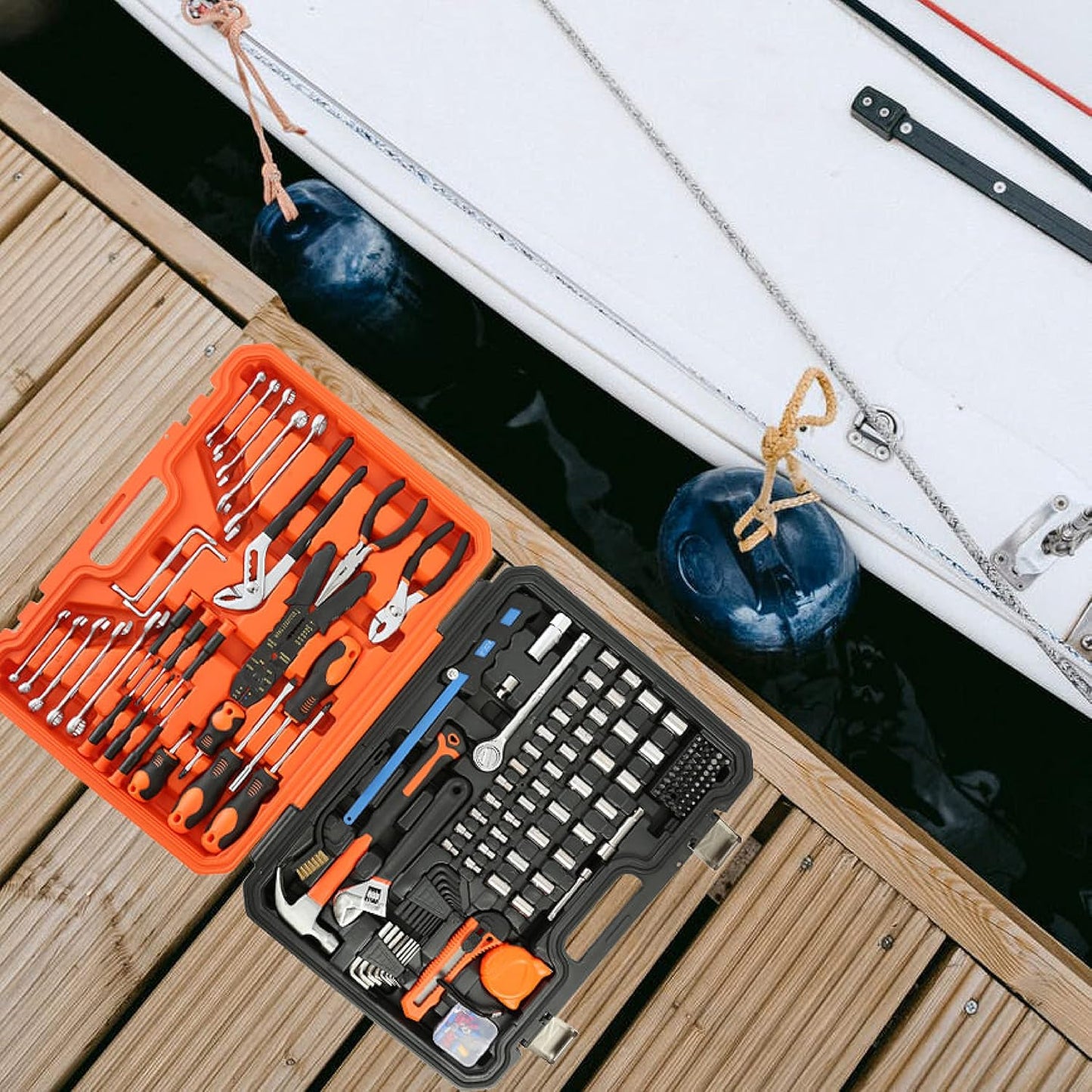 Great Neck 191 Piece Marine Tool Set, Versatile Boat Tool Kit, Water Resistant Marine Tool Kit Case, Emergency Marine Tool Kit for Boats, Chrome Plated, Orange (MS191)