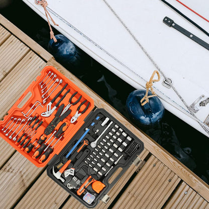 Great Neck 191 Piece Marine Tool Set, Versatile Boat Tool Kit, Water Resistant Marine Tool Kit Case, Emergency Marine Tool Kit for Boats, Chrome Plated, Orange (MS191)