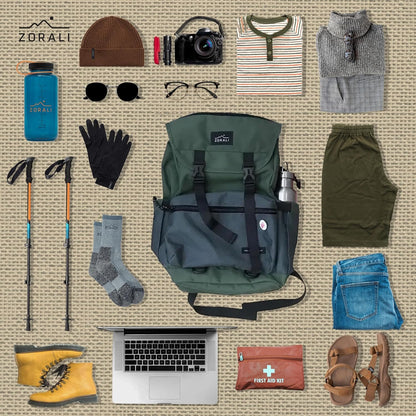 ZORALI Escapade Travel Backpack 30L â€“ Durable Carry On Backpack for Men & Women, Sustainably Designed Hiking Backpack, Waterproof Outdoor Sports Rucksack & Casual Daypack â€“ Travel Essentials