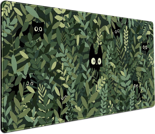 DCJJM Cute Anime Cats Desk Mat Green Leaves Kawaii Mousepad XXL Extended Large Gaming Mouse Pad Cat, Aesthetic Laptop Keyboard for Women Office Gamer Girl DÃ©cor, 31.5x15.75x0.12 in (DMXC08)