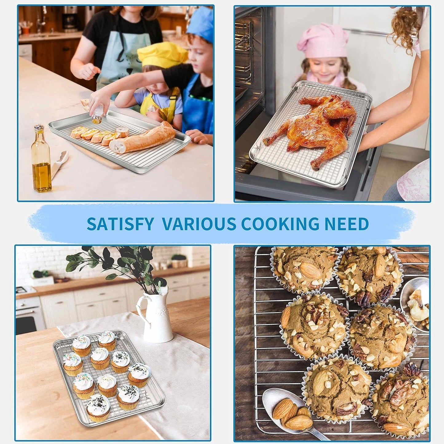 Herogo Baking Pan Sheet with Cooling Rack Set for Oven, 18 x 13 x 1 Inch, Stainless Steel Fluted Bakeware Cookie Sheet Tray Non-Stick, Dishwasher Safe