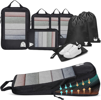 8-Piece Compression Suitcase Organizer Packing Cubes Compression, Space-Saving Travel Organizer Travel Accessories Black