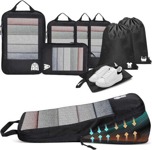 8-Piece Compression Suitcase Organizer Packing Cubes Compression, Space-Saving Travel Organizer Travel Accessories Black