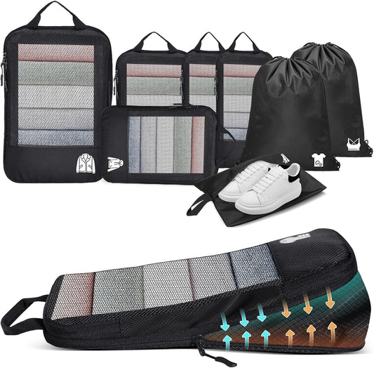 8-Piece Compression Suitcase Organizer Packing Cubes Compression, Space-Saving Travel Organizer Travel Accessories Black