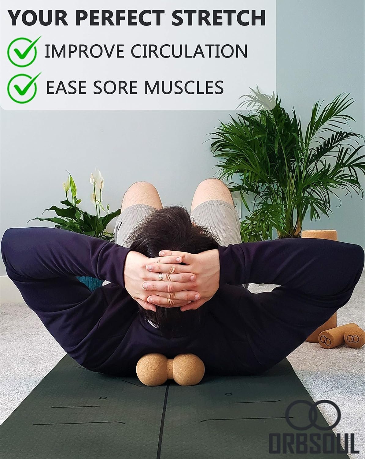 Orbsoul® Canada | 3pc Natural Cork Massage Set | Includes: Massage Peanut, Mini-Roller & Ball | Effective Muscle Recovery | Eco-Friendly Fitness