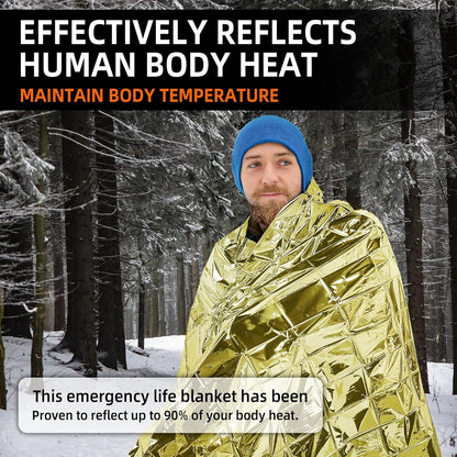 Deecam Emergency Space Blankets, Mylar Thermal Survival Blankets Foil Camping Emergency, Silver and Gold Heat Reflective Blanket for Outdoor, First Aid, Hiking, Camping Gear, Travel (6Pack)