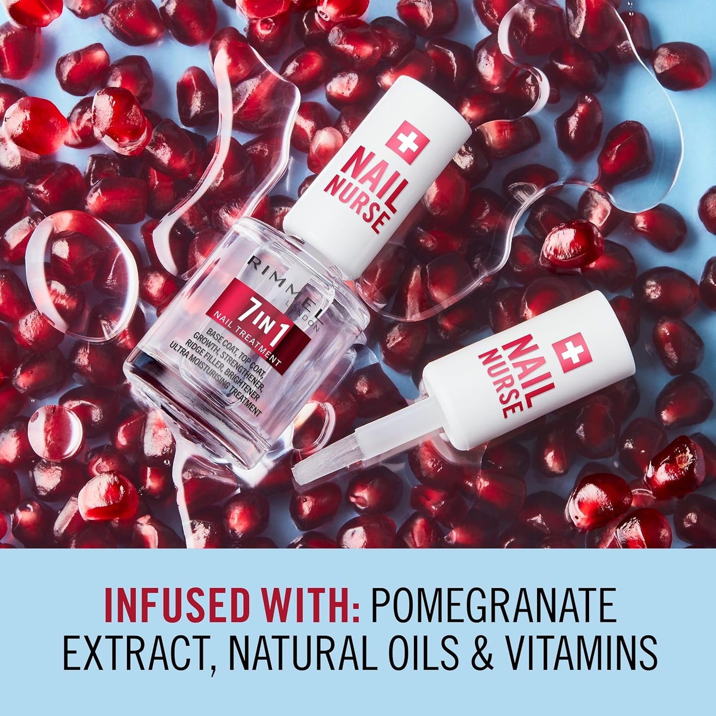 Rimmel London, Nail Care 7 in 1 Base & Top Coat Strengthens, Smoothes and Protects Colour, Vegan Formula Fast Drying 12ml