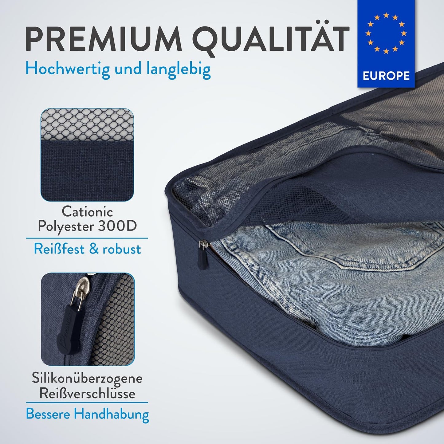 PRIMERY 8 Pack Packing Cubes Suitcase Organizer (Blue) - Packing Cubes and Bags for Holiday and Travel - Suitcase Bags for Clothes, Shoes, Underwear - Suitcase Travel and Travel Suitcase