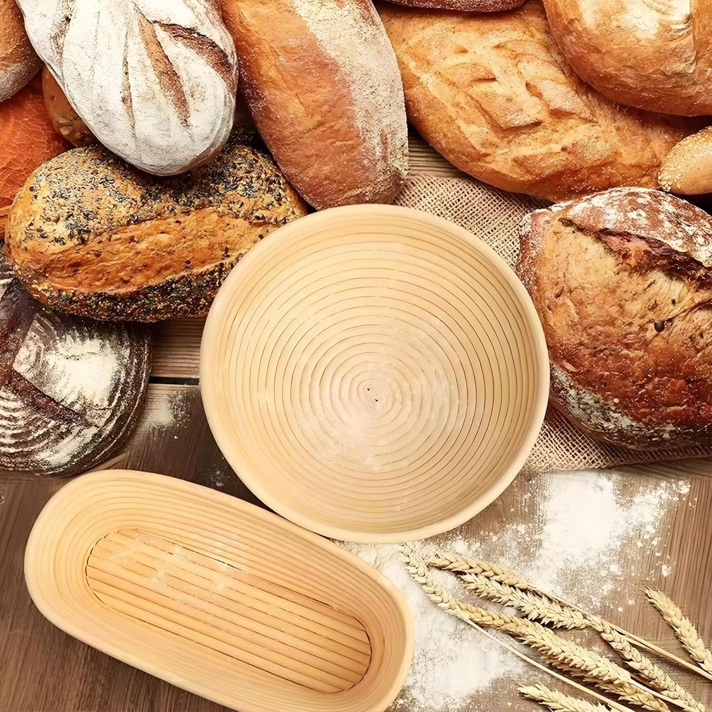 KOACKL Sourdough Starter Kit, 10" Oval Banneton Sourdough Bread Baking Supplies with Bread Scoring Lame, Scrapers, Dough Whisk, Sourdough Proofing Basket Tools for Fermentation