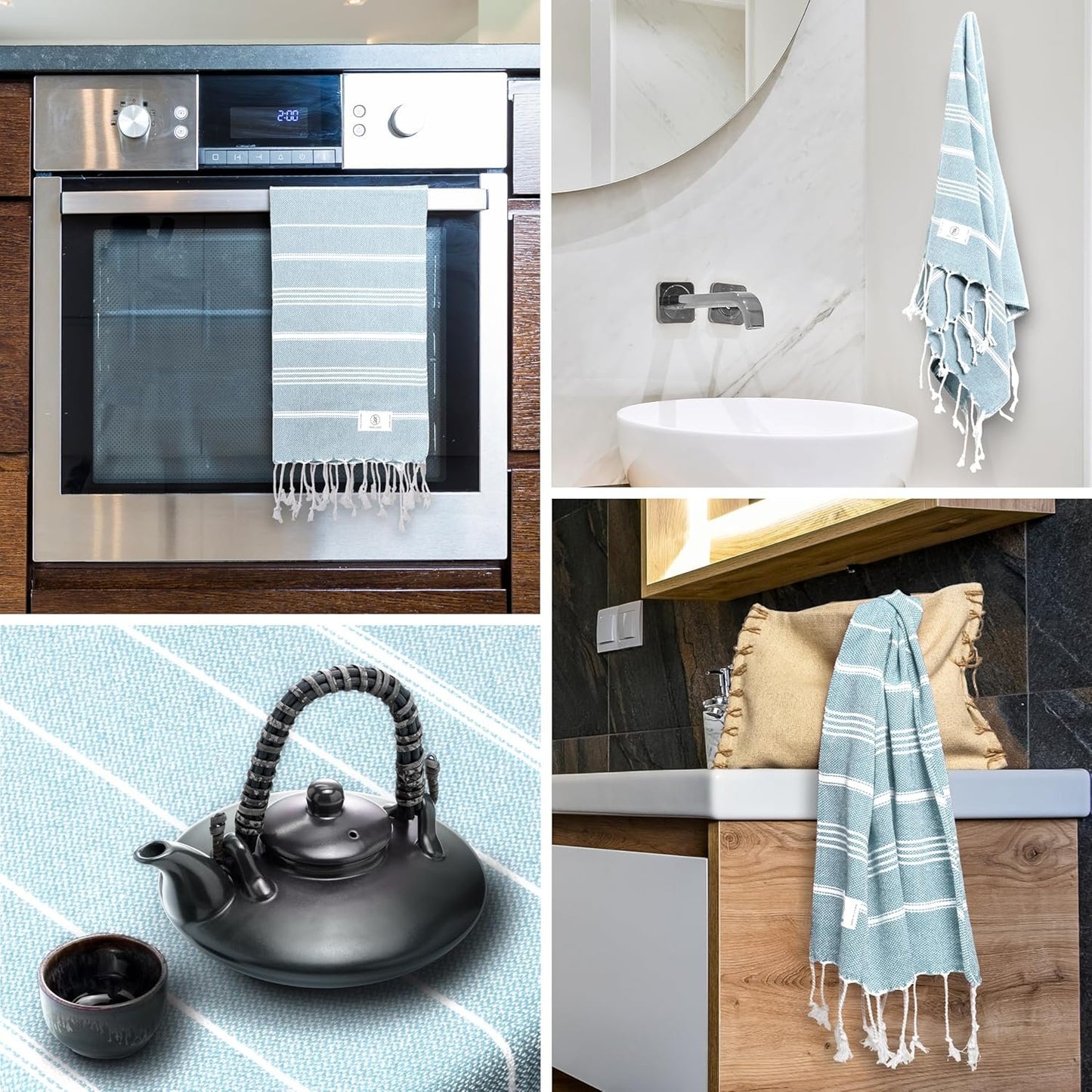 Ossano Turkish Hand Towel Set of 2 - Decorative and Quick Dry Towels for Kitchen and Bathroom - Versitale - Tea, Drying, Hand, Dish, Guest, Face, Bath Towels (30"x18") - Aqua Blue